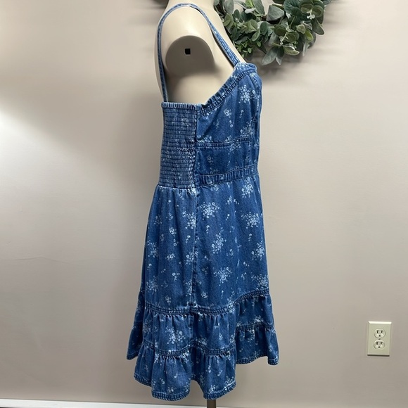 American Eagle Corset Fit and Flare Floral Print Sleeveless Denim Mini Dress XL - Picture 9 of 16